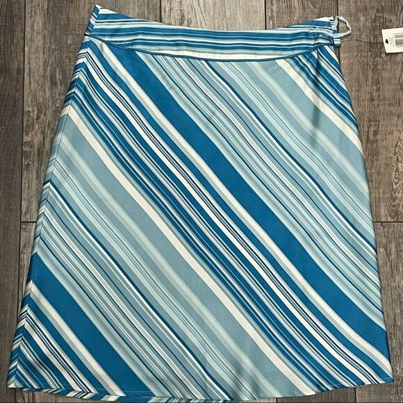 NWT Anne Klein Striped 100% Silk Flared Lined Career Skirt Blue and White Size 8 - Picture 7 of 12